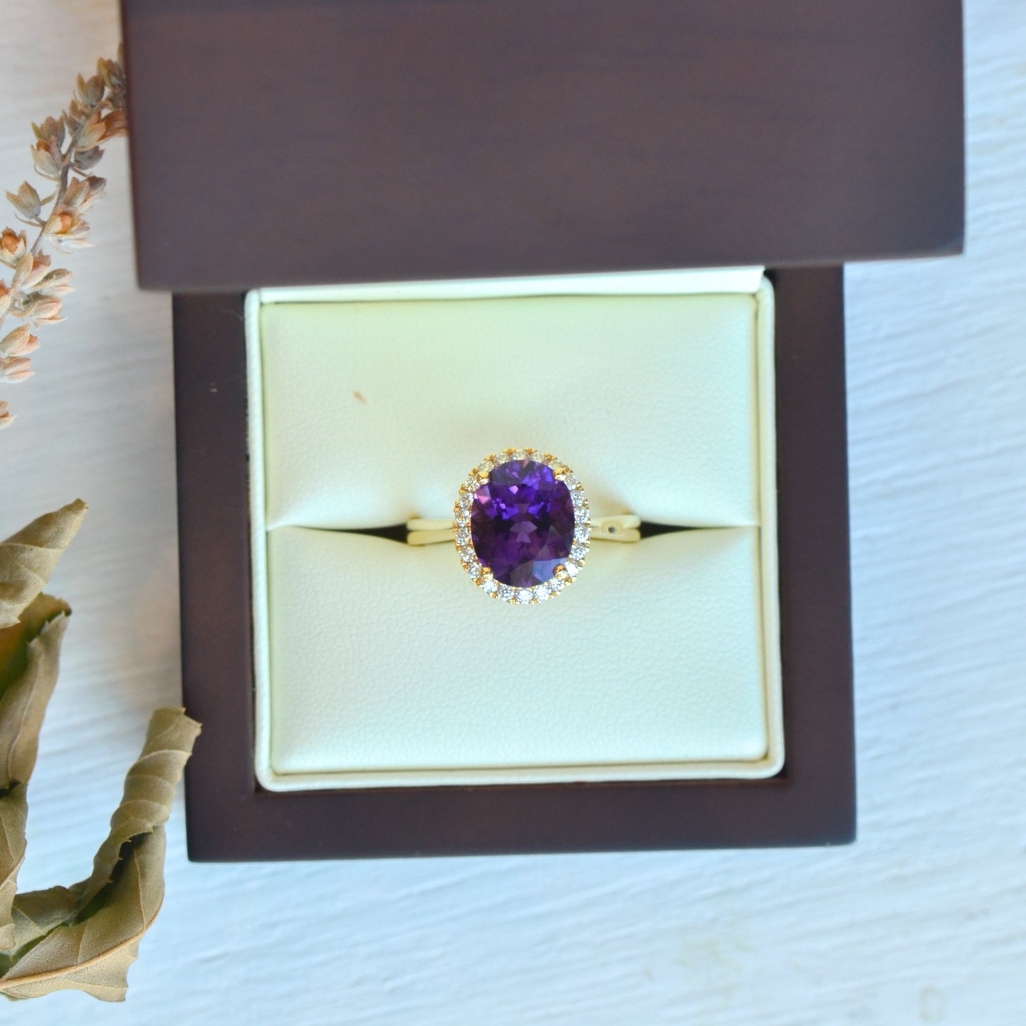 14kY 3.42ct Amethyst .30cttw Diamond Ring GR789LDYDAT-03