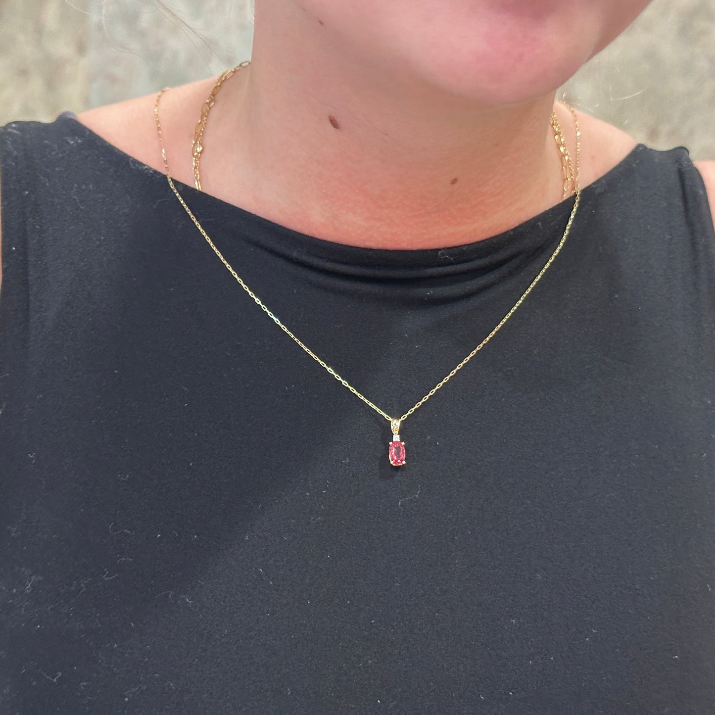 14kY .77ct Pink Tourmaline .03ct Diamond Pendant