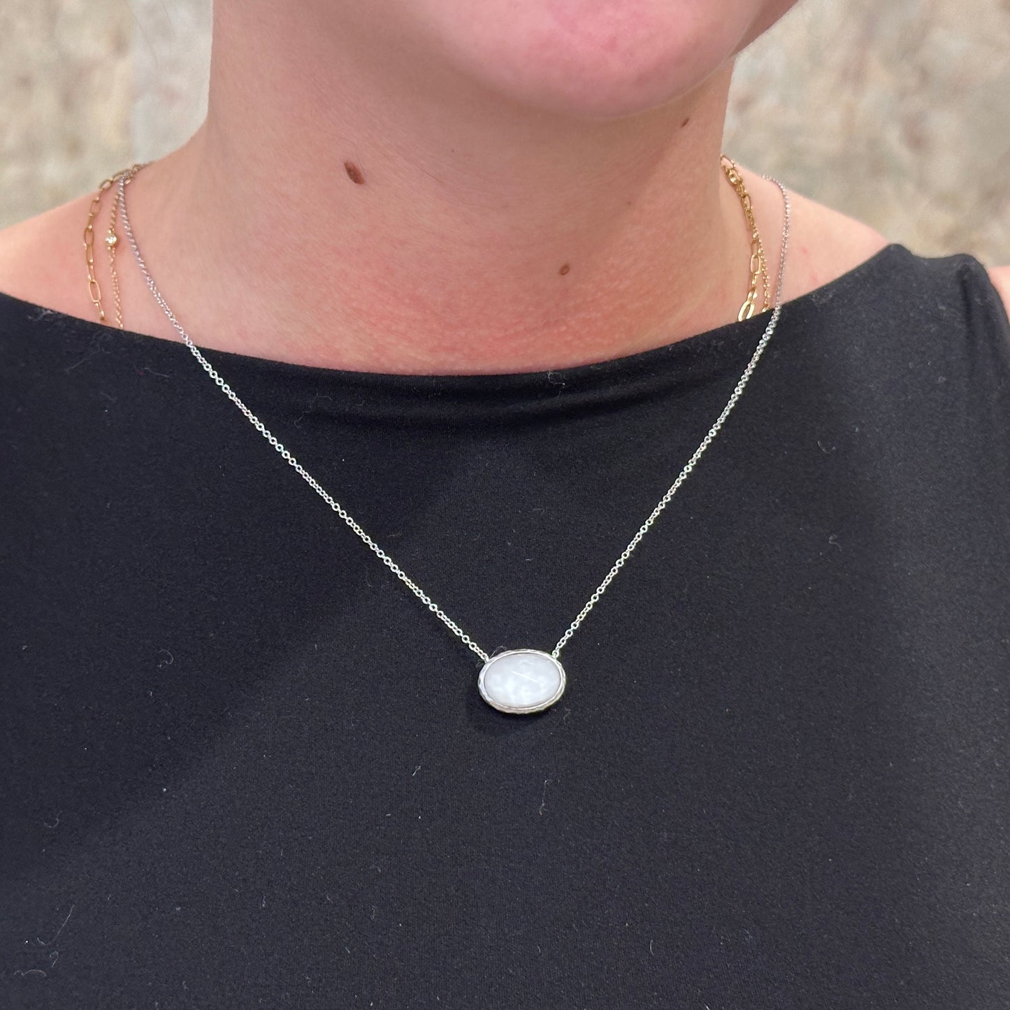 SS 6.20ct Rock Crystal & White Agate Necklace NK4646SVJXW