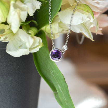 SS .69ct Amethyst .02 Dia Necklace NK5241SV5AM- 17.5