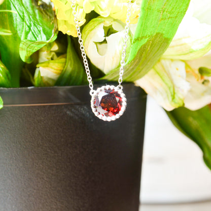 SS 2.11ct Garnet Beaded Bezel Necklace NK4277SVJGN-17