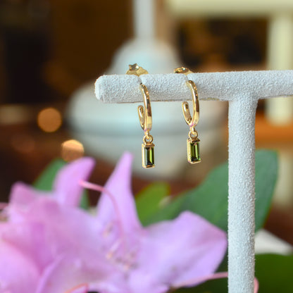 14kY Green Tourmaline Dangle Hoop 88671