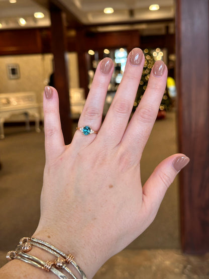 18kY 2.17ct Blue Zircon & .15cttw Diamond Ring