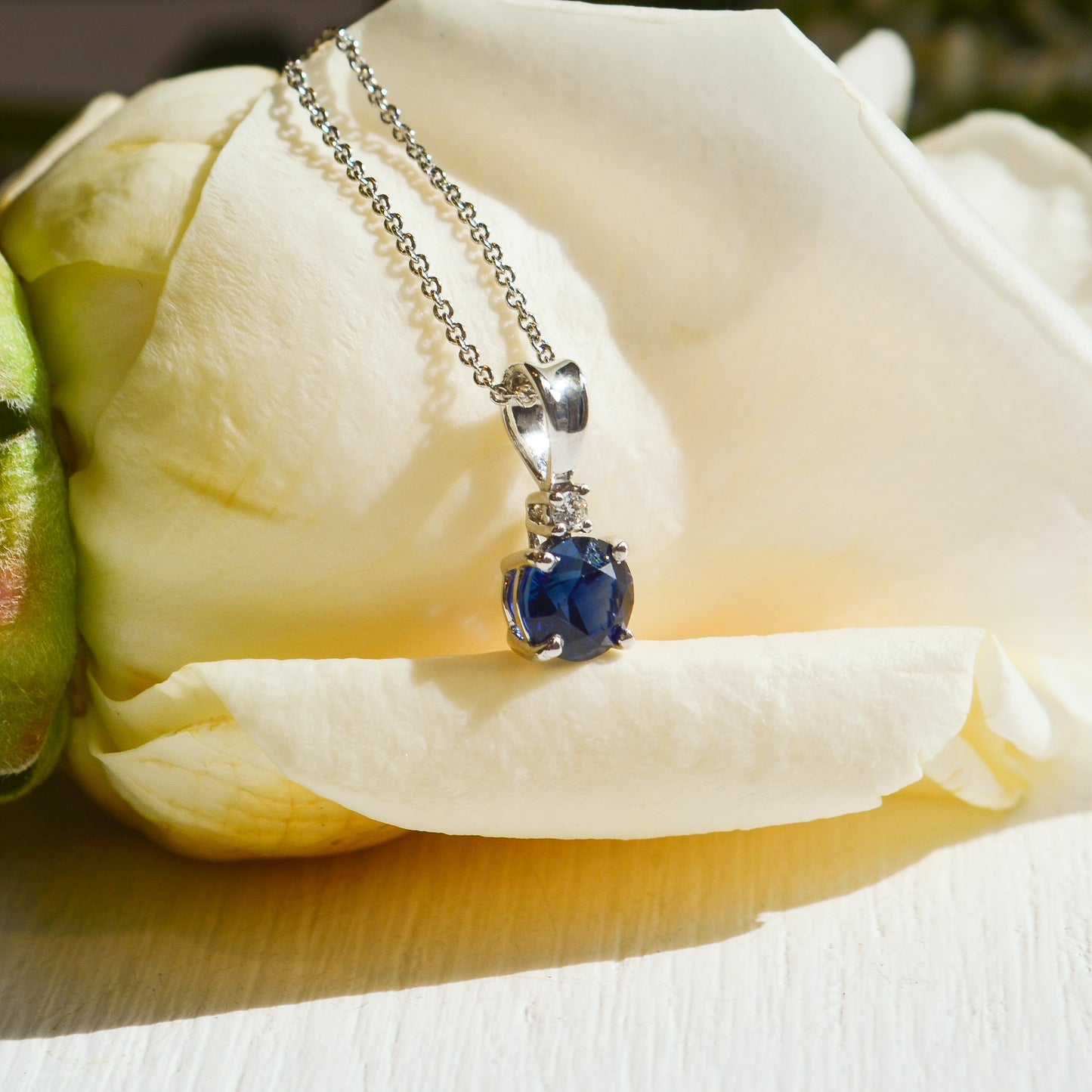 14kW .86ct Sapphire .02ct Diamond Pendant