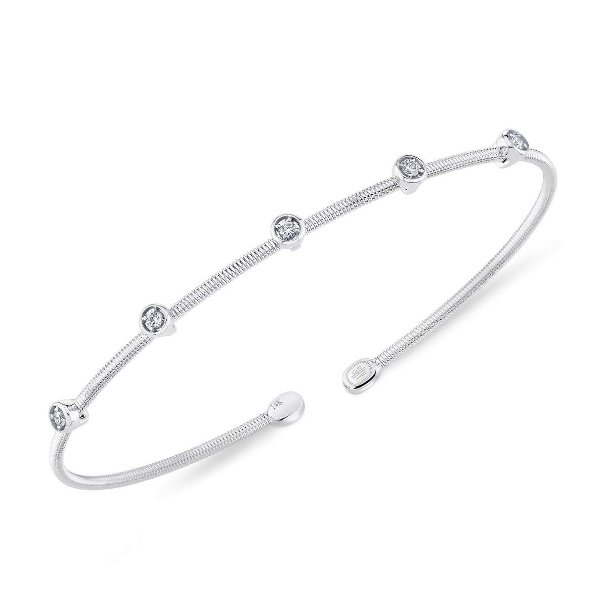 14kW .11cttw Diamond Bezel Station Flexible Cuff Bracelet B22001126V2ZS