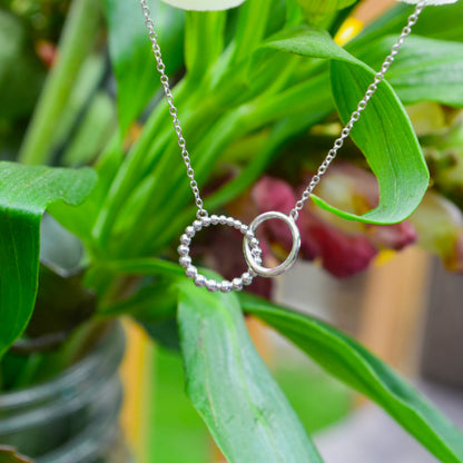 SS Beaded Double Circle Necklace NK6388SVJJJ