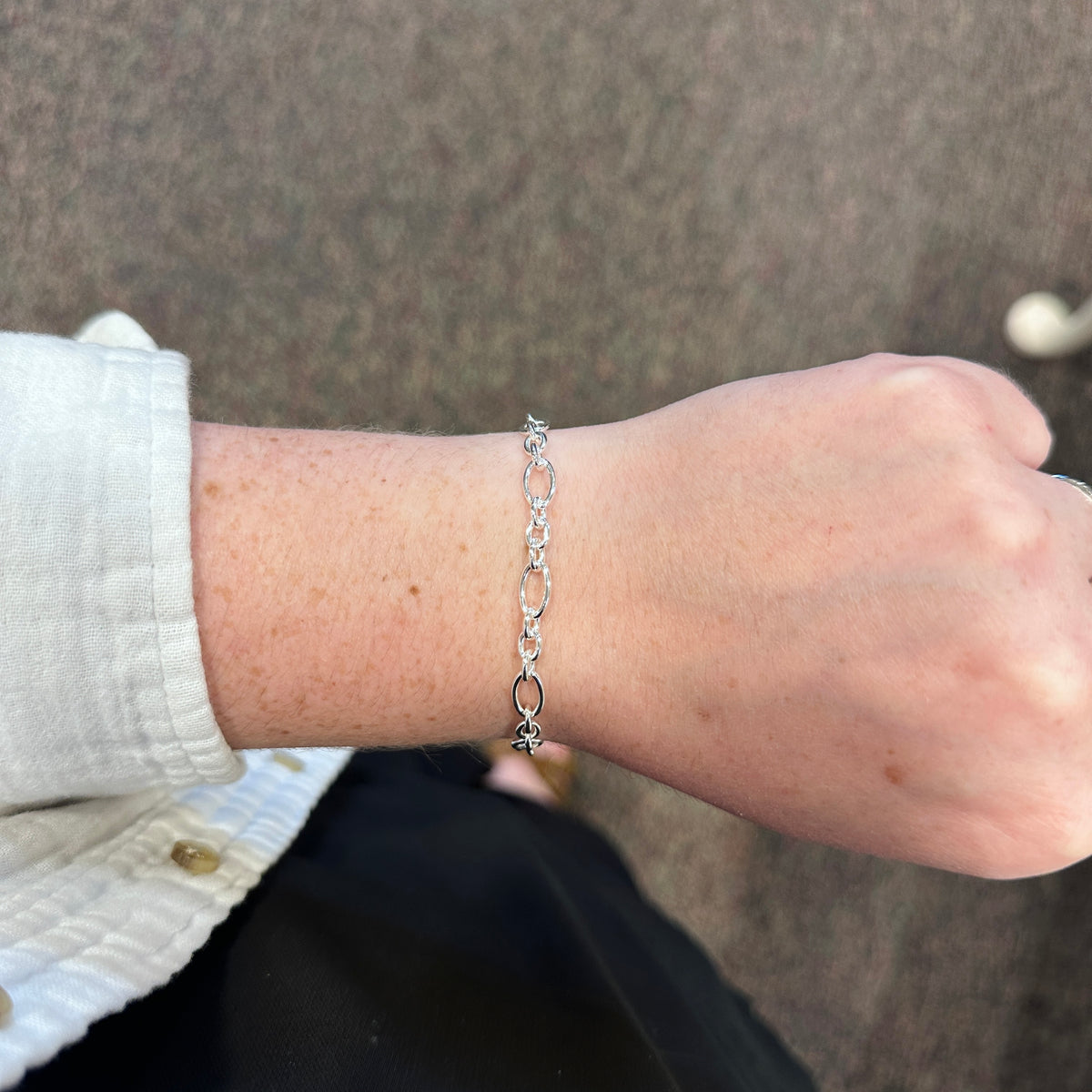 SS Figaro Oval Chain Link Bracelet SB985SC-7"