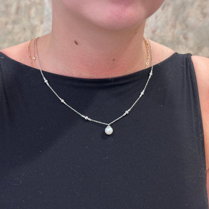 SS Freshwater Pearl Bead Station Necklace NK7078SVJPB