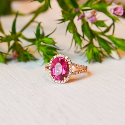 18kR 3.22cttw Pink Tourmaline .45cttw Diamond Ring - 6.75