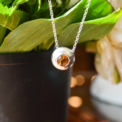 SS .42ct Citrine Hammered Bezel Necklace NK3889SVJCT