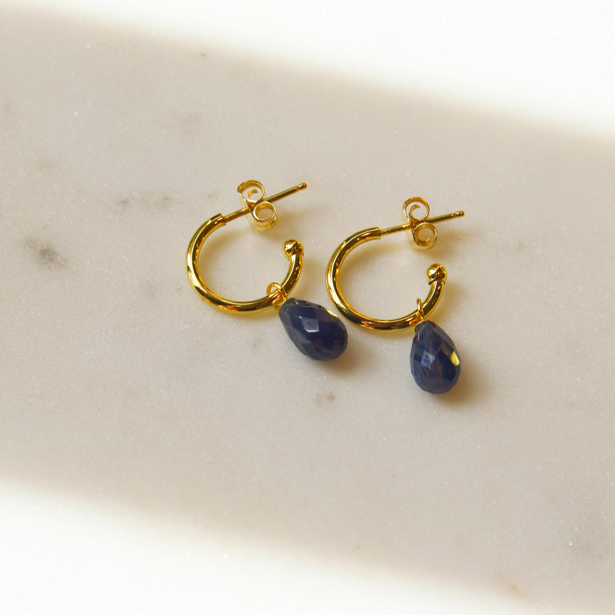 14kY Sapphire Drop Hoop 03/606SA-M