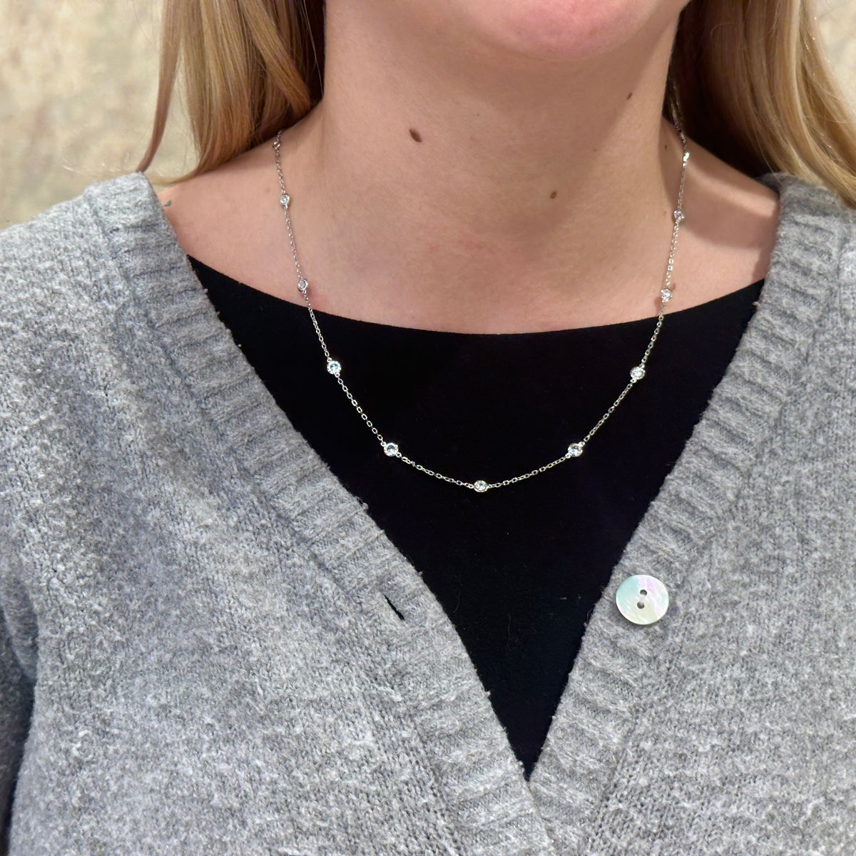 SS CZ Station Necklace QG5633-16-18