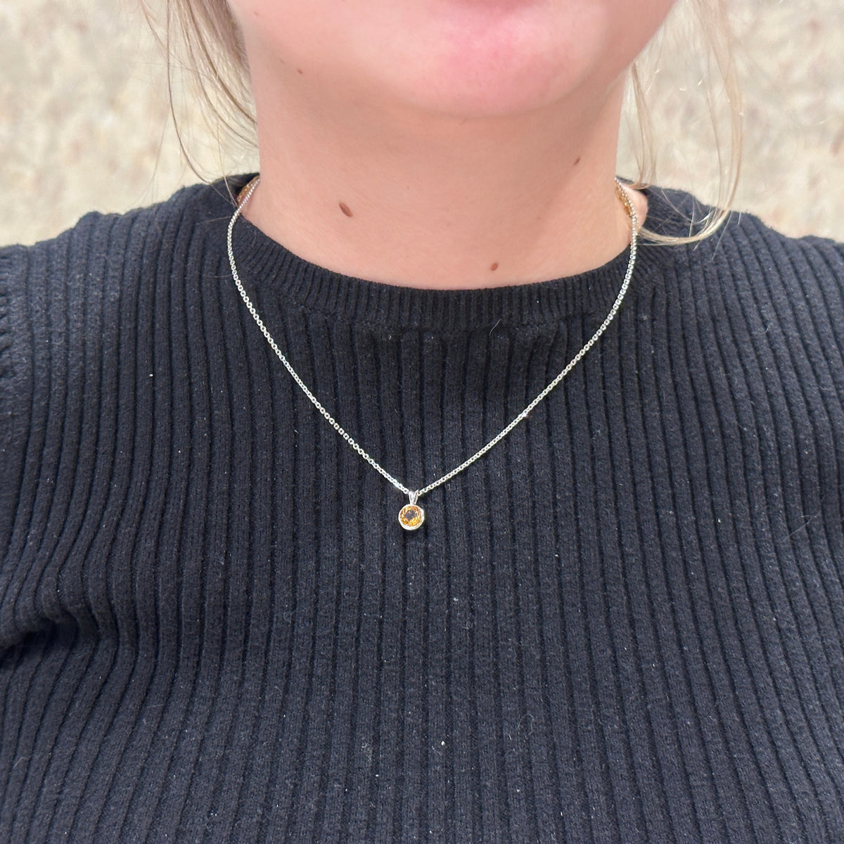 SS 6mm Citrine Bezel Pendant