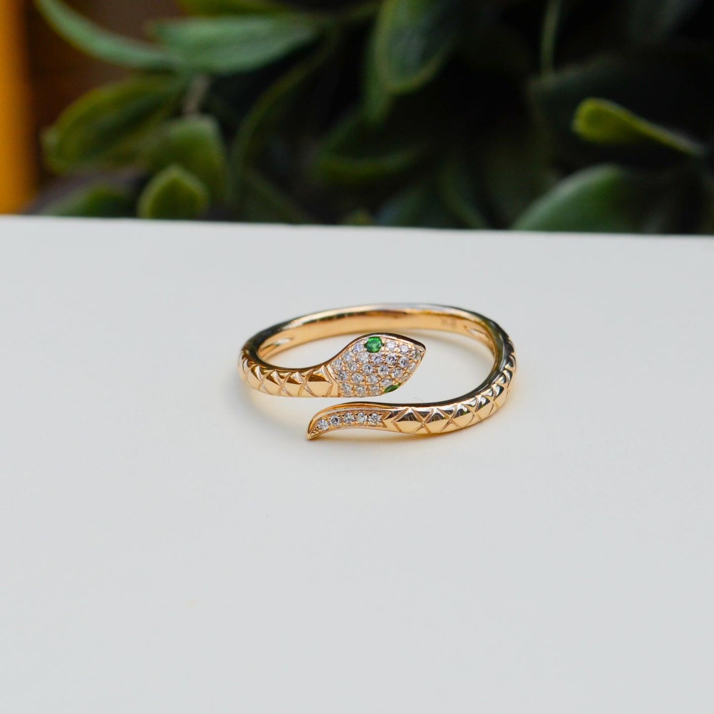 14kY .07cttw Diamond .02cttw Green Garnet Snake Ring SC55024908 - 7