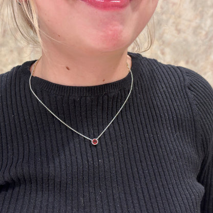 SS 6mm Garnet Beaded Bezel Necklace