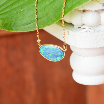 14kY 3.16ct Opal .03cttw Diamond Necklace TXNFX03DNOP