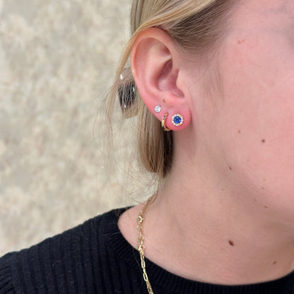 18kY .76cttw Sapphire .11cttw Diamond Stud