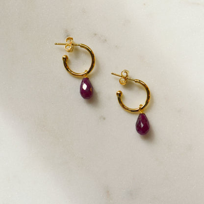 14kY Ruby Drop Hoop 03/606RU-M