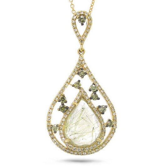 14kY 2.42ct Golden Line Quartz .55cttw Diamond Necklace COR36212847