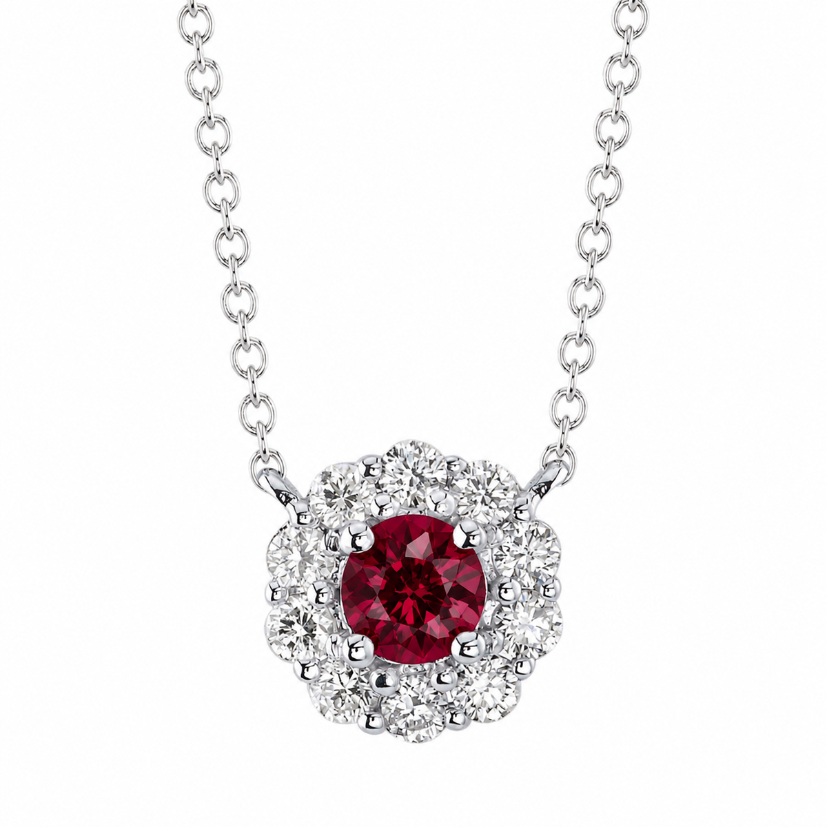 14kW .26ct Ruby .22cttw Diamond Halo Necklace SC55030186