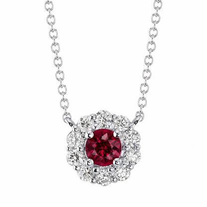 14kW .26ct Ruby .22cttw Diamond Halo Necklace SC55030186