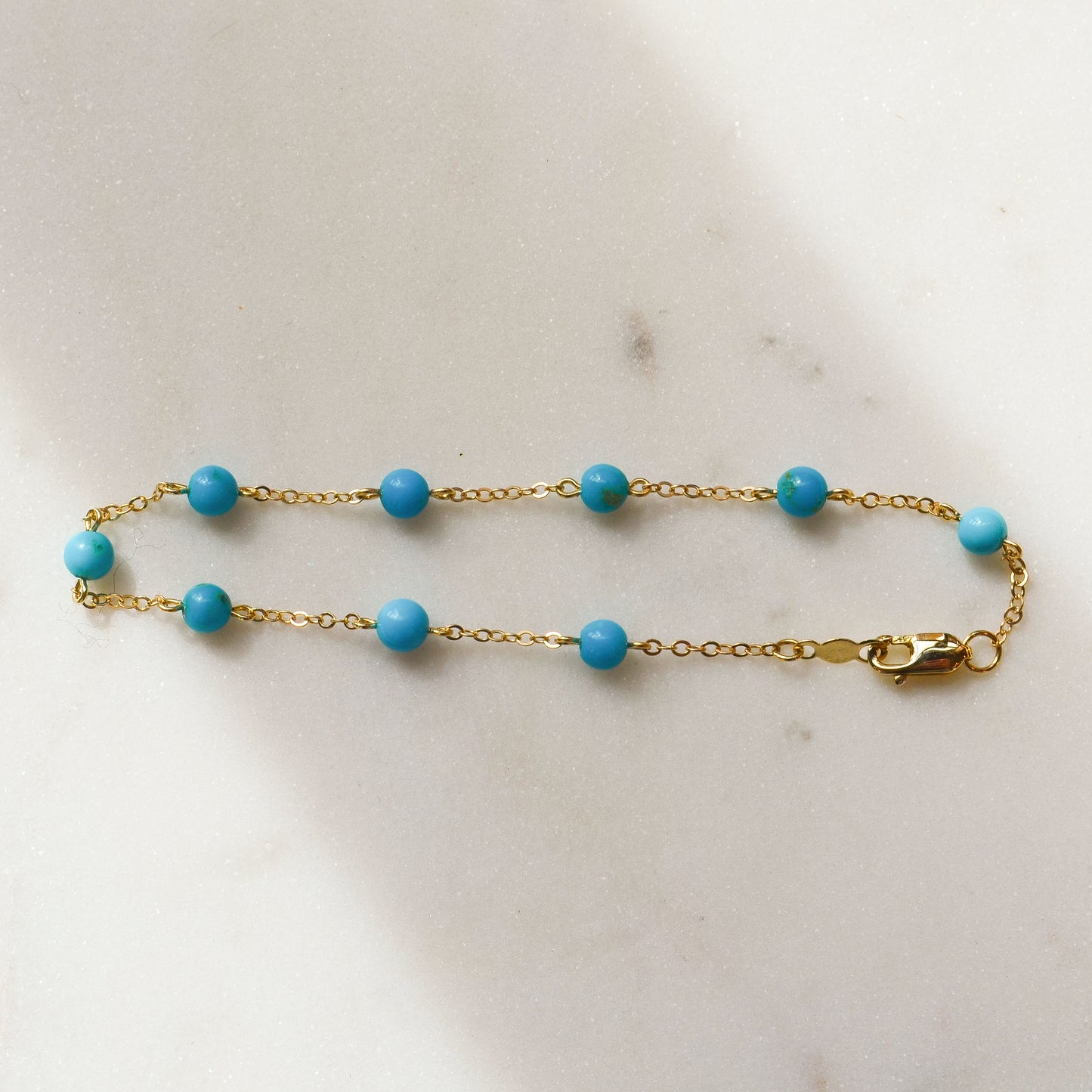 14kY 4mm Turquoise Bead Bracelet 9025977TQ-7"