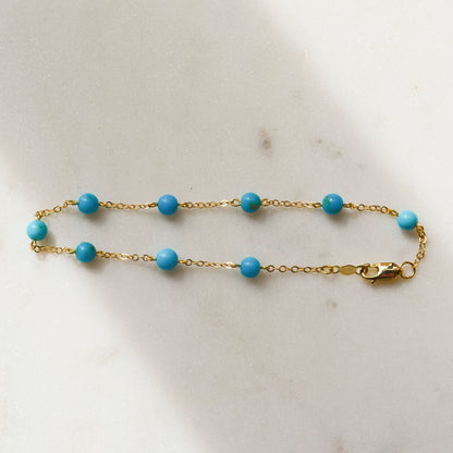 14kY 4mm Turquoise Bead Bracelet 9025977TQ-7"