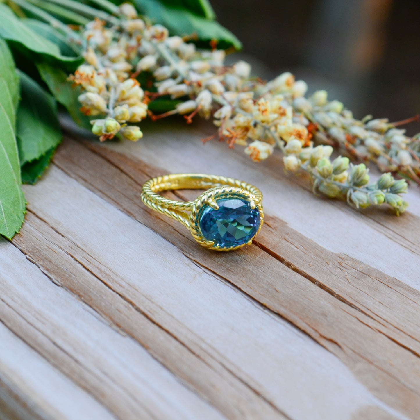 14kY London Blue Topaz Rope Ring RZ4304 - 6.5