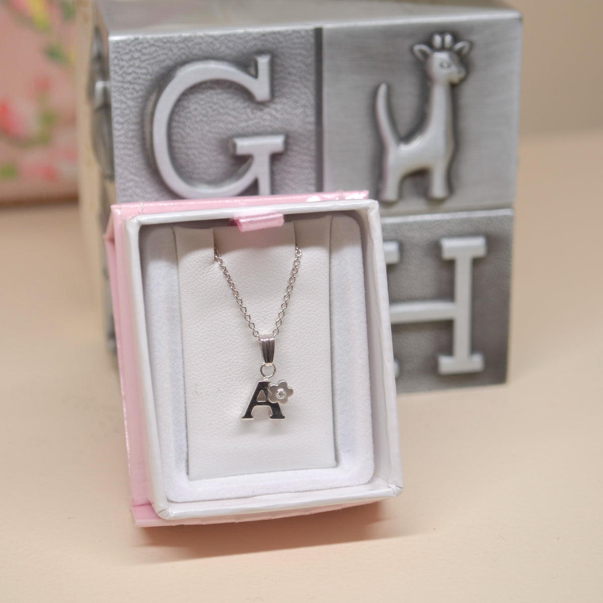SS "A" Initial Necklace w/ Diamond P 203-A