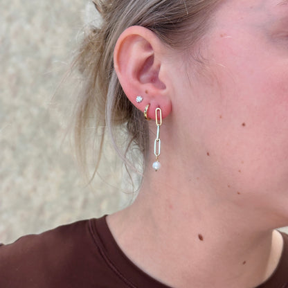 14kY Paperclip Pearl Dangle Earring ER13494