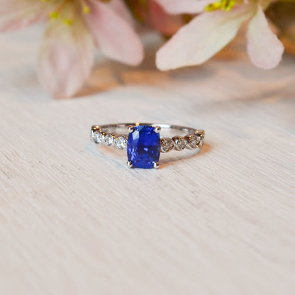 14kW 1.59ct Antique Cush Sapphire .25cttw Diamond Ring CR19800