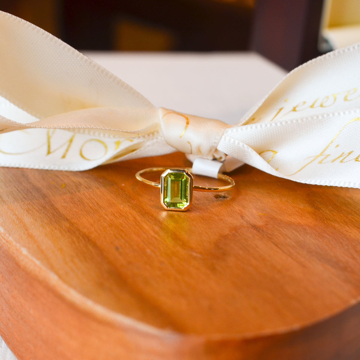 14kY Emerald Cut Peridot Bezel Ring 6795646-6