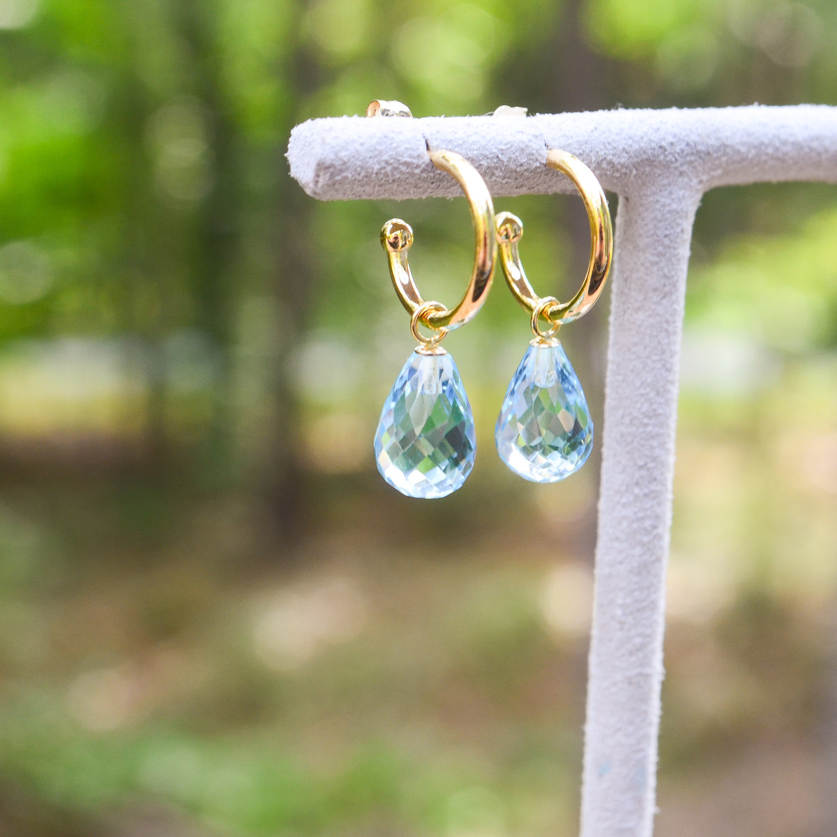 14kY Blue Topaz Drop Hoop 03/606BT-M