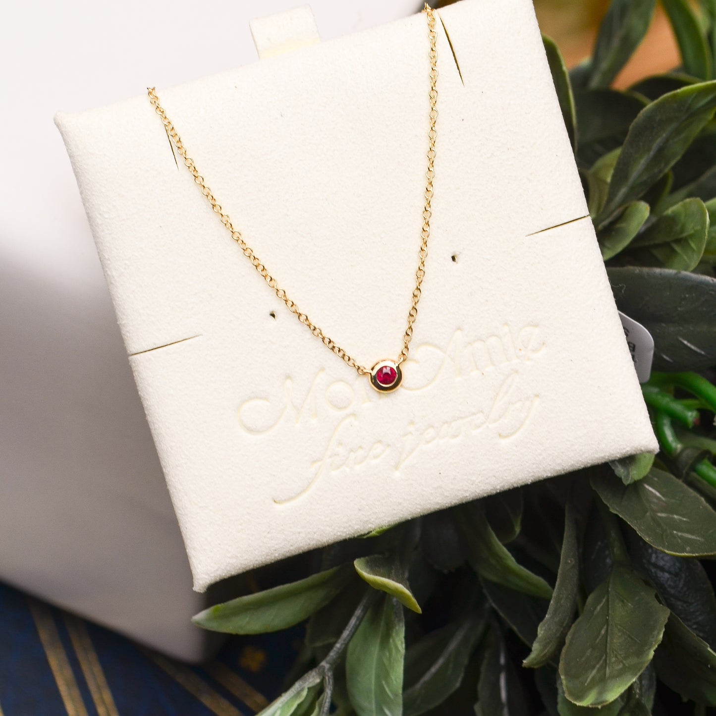 14kY .05ct Ruby Bezel Necklace SC55026481