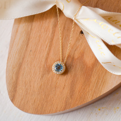 14kY .63ct Blue Topaz .07cttw Diamond Necklace NK2824Y45BT - 18"