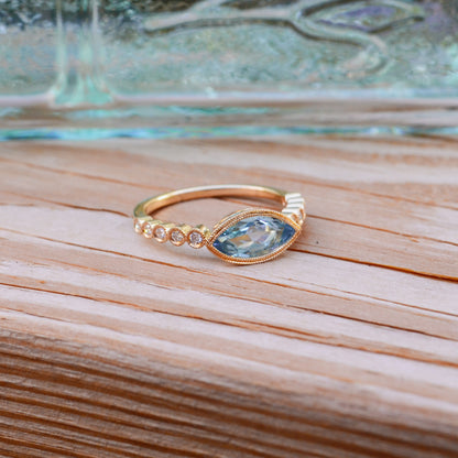 14kY .92ct Aquamarine .12cttw Diamond Ring TRQ7455NAQ - 6.5