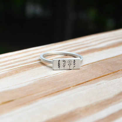 SS Flower Rectangle Signet Ring - 8
