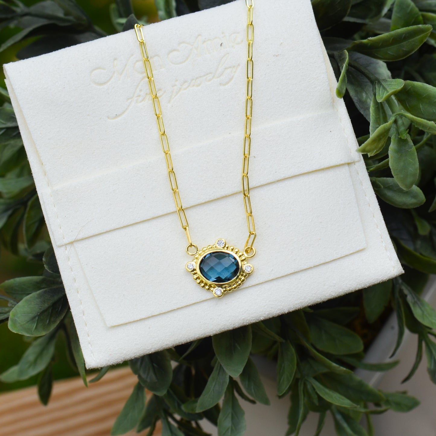 14kY 2.75ct London Blue Topaz .08cttw Diamond Necklace PZ6892