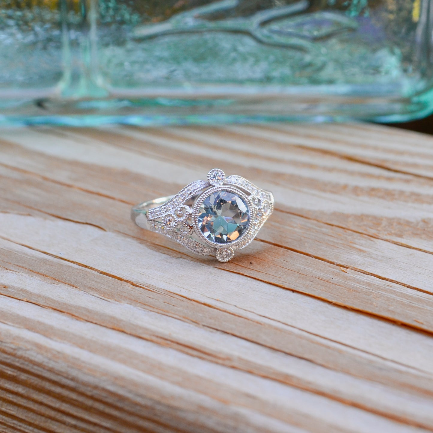 14kW 1.04ct Aquamarine .21cttw Diamond Ring TRQ5376CAQ - 6.5