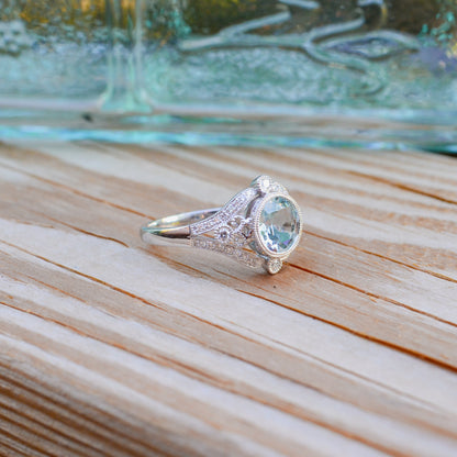 14kW 1.04ct Aquamarine .21cttw Diamond Ring TRQ5376CAQ - 6.5