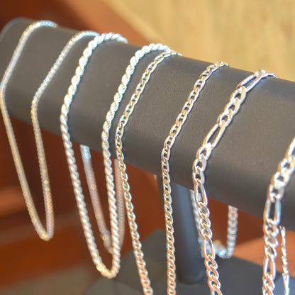 SS Rhodium Plated 4.5mm Figaro Chain Bracelet QFG120R-8