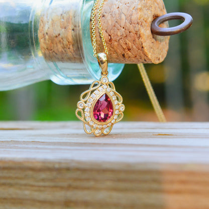 14kY 1.35ct Pink Tourmaline .23cttw Diamond Pendant TPQ7585NPT