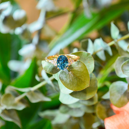 18kY 2.17ct Blue Zircon & .15cttw Diamond Ring