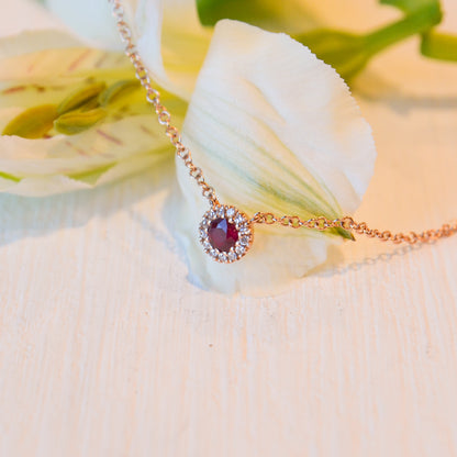 14kR .14ct Ruby .04cttw Diamond Halo Necklace SC55002758