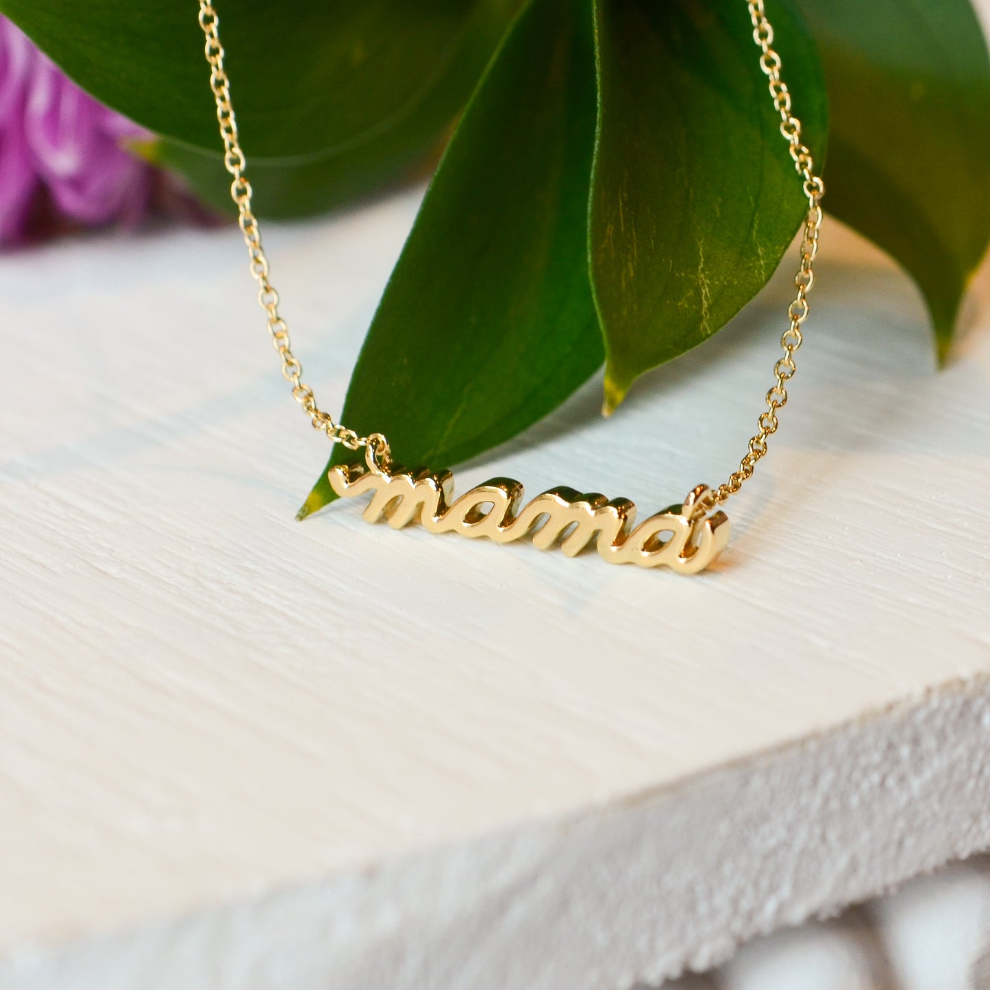 18kY Gold Plated Mama Script Necklace 87395