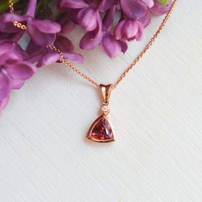 18kR 1.04ct Pink Tourmaline .02 Diamond Pendant