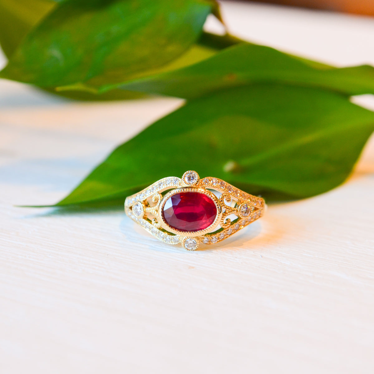 14kY 1.22ct Oval Ruby .32cttw Diamond Ring CR19797 - 7