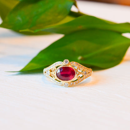14kY 1.22ct Oval Ruby .32cttw Diamond Ring CR19797 - 7
