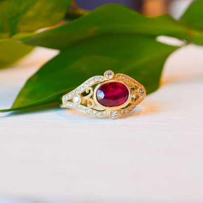 14kY 1.22ct Oval Ruby .32cttw Diamond Ring CR19797 - 7