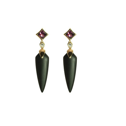 14kY Garnet, .05cttw Dia & Onyx Ear E-0015 - D-RH-OX